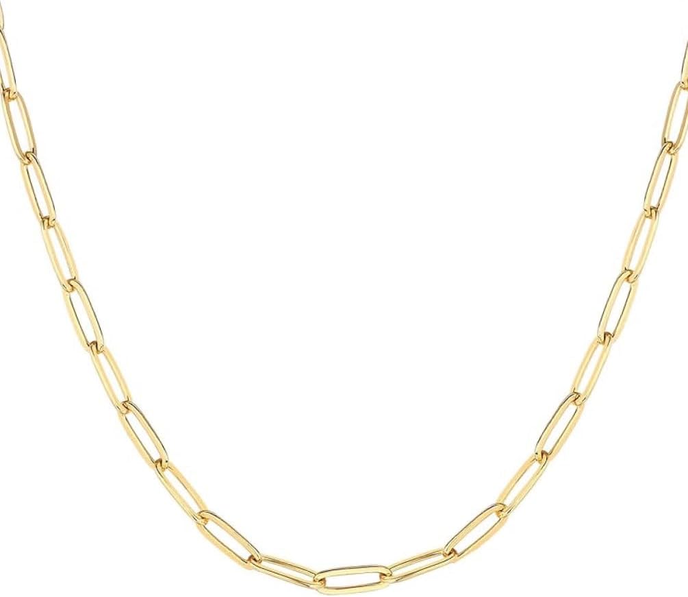 Women's Gold Paperclip Chain Necklace | 18K Gold Interlocking Link Chain Oval-Link Necklace 18'' with Extender