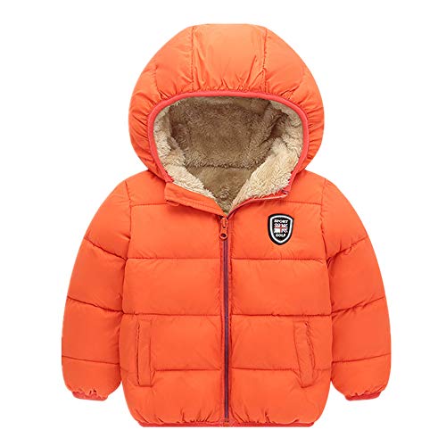 Baby Kids Hooded Winter Coat Puffer Down Jacket Windproof Fleece Lined for 4-5 Years, Orange