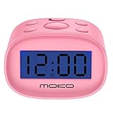 MoKo Kids Alarm Clock, High Accuracy Mini LCD Display Digital Clock Night Light Travel Bedside Alarm Clocks with Snooze Time Backlight Electronic Home Office Table Clock - Pink