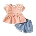 Conjunto de Ropa de Bebé Niña 18 Meses-4 años, Encantador Top de Encaje de Manga Corta + Shorts de Mezclilla Recién Nacido Niñas Verano Trajes 2 Piezas