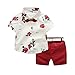 Conjunto Niño Bebé Verano Gentleman Camiseta de Manga Corta Pantalón Corto Ropa Bautizo de 2 Piezas Traje Formal Camisa con Estampado Floral y Pajaritas + Shorts con Cinturón para Caballero, 1 Año