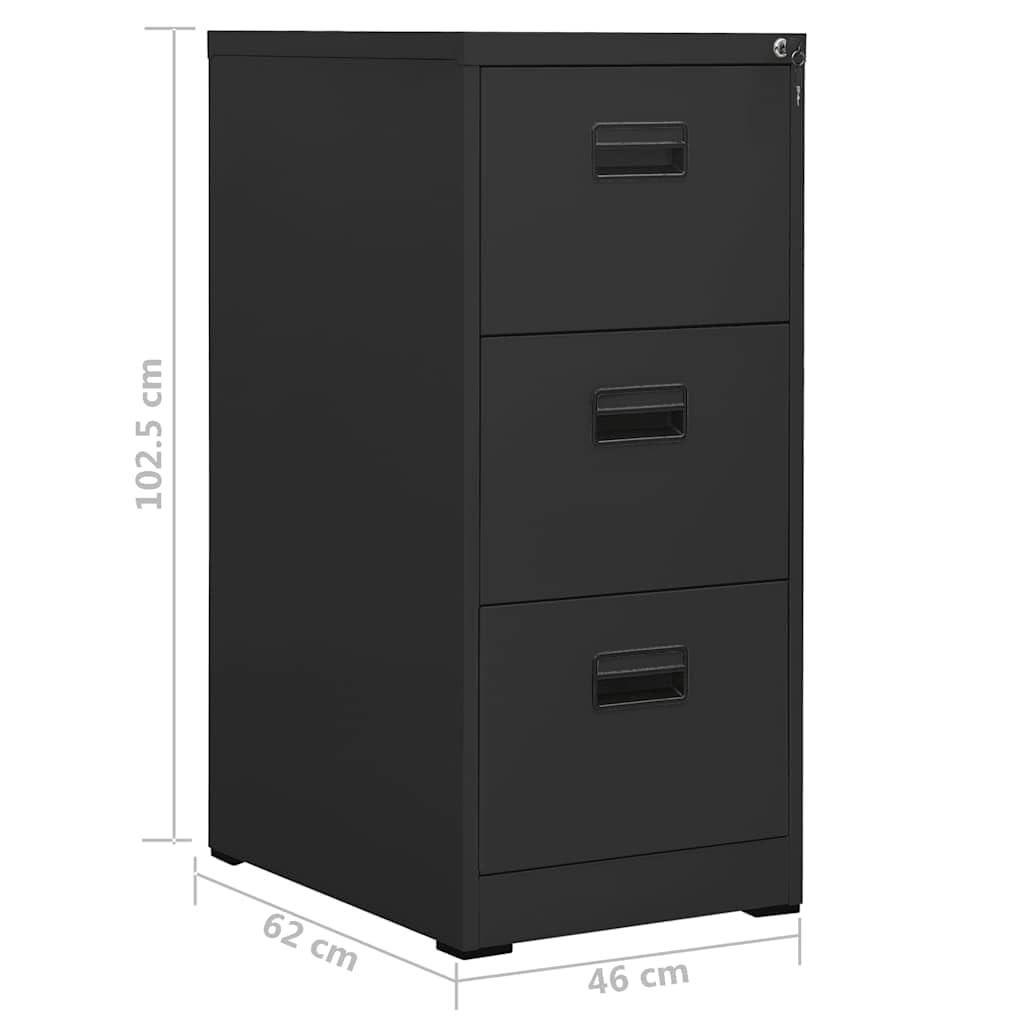 Armadietto portadocumenti in acciaio antracite, 46 x 62 x 102,5 cm, con serratura, 3 cassetti, scomparti per cartelle sospese, ufficio e casa, chiudibile, durevole, design moderno, per