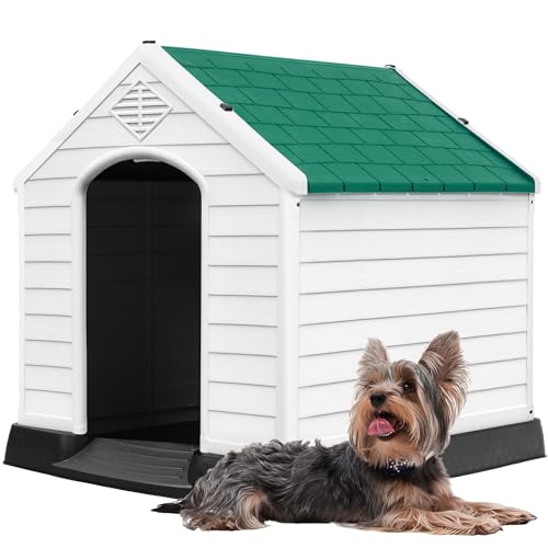 DWVO Robust Weatherproof Dog House, Indoor & Outdoor Safe Haven for Small to Medium Dogs, Easy Assembly & Cleaning (28.5''L*26''W*28''H, Green)