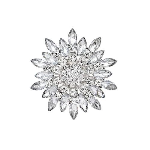 Crystal Rhinestone Brooch for Women,Silver Twisted Petals Flower Brooch Pins Rhinestone Jewelry Pins for DIY Bridal Wedding Bouquet Bridesmaid Jewelry (1796)