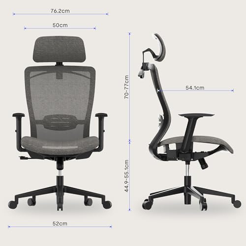 Image of FLEXISPOT OC3B Ergonomic Executive Mesh Office Chair Swivel Height Adjustable Seat Headrest Armrest Lumbar Support Caster Wheels Task Chair Gray Mesh Seat Computer Office Desk Chair (Gray)
