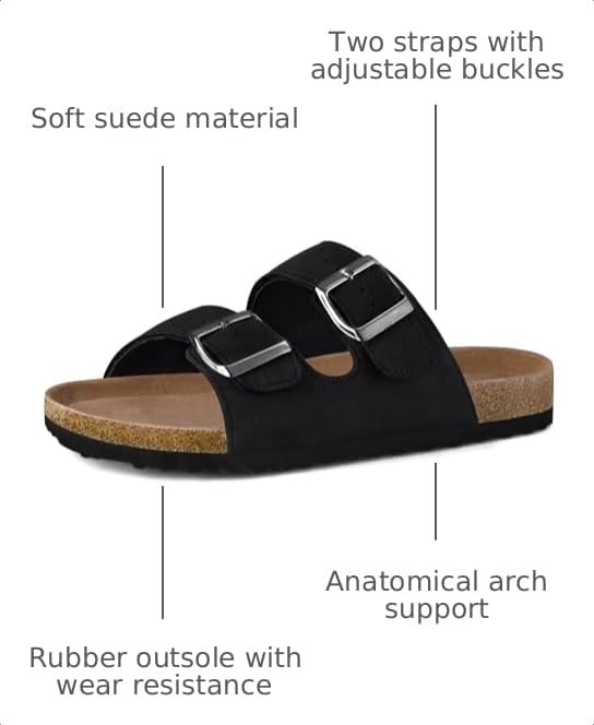 Image of mysoft Womens Flat Sandals Cork Footbed Slides with 2 Straps | Adjustable Buckle Slip On Comfortable Casual Light Weight Summer sandals