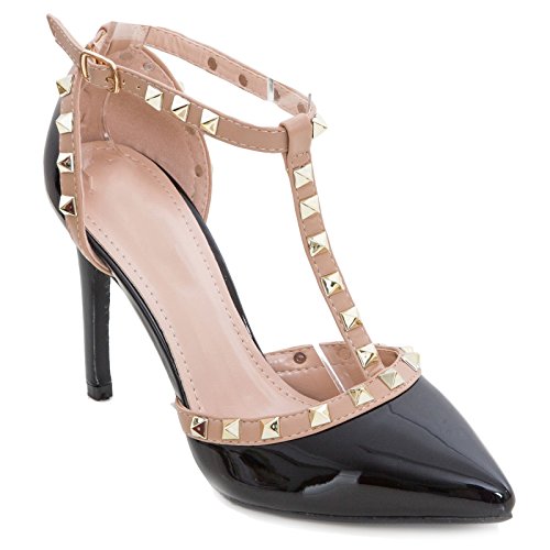  Toocool - Scarpe Donna Decollete Cinturino Borchie a Punta Lucide Sandali Nuovi M6L8129-8 [36,Nero]