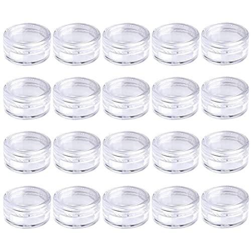 BODYA Lot de 20 pots ronds en plastique transparent rechargeable de 3g vides contenants d'échantillon avec couvercle à vis pour cosmétiques, lotions, crèmes, maquillage, perles, fard à paupières