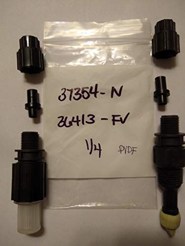 LMI Injection Valve 1/4' Part 37354 and LMI Foot Valve 1/4' Part 36413. Both are PVDF Material. Matching Set of Injection Valve and Foot Valve for 1/4' OD tubing.