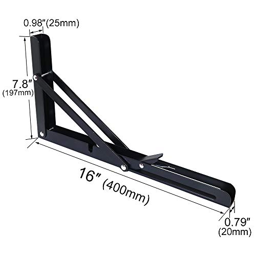 Boeray ZJ0005 16 Inch Folding Shelf Bracket Carbon Steel Triangle Wall Mount Support Black Heavy Duty Paint Bench Table Shelf Brackets 90 Degree Hinge Shelves Tables 220 Lb / 100Kg Load Pack Of 2 thumb #1