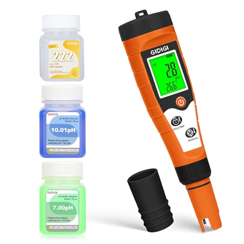 GIDIGI Medidor Cloro, pH y Salinidad Piscinas, 7 en 1 pH, FAC, Sal, ORP, EC, TDS y Temp con Solución de Calibración, Medidor de Cloro para Piscinas, Acuarios, Hidroponía y Agua Potable