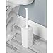 mDesign Modern Square Plastic Toilet Bowl Brush and Holder for Bathroom Storage and Organization, Compact Free-Standing Design, Covered Brush - Sturdy, Deep Cleaning, 2 Pack - White