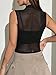 SweatyRocks Women's Sheer Mesh Mock Neck Tank Top Ruched Sleeveless Slim Fit Crop Top Black Medium
