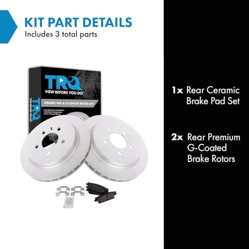 Image of TRQ Rear Brake Pad and Rotor Set Ceramic Coated Rotors Brake Code JE5 298mm Rotor Diameter Compatible with 2006-2007 Cadillac CTS 2005-2009 STS