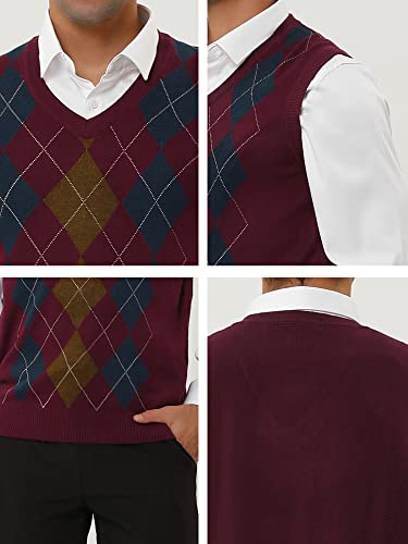 Lars Amadeus Men's Casual Argyle Vest Sweater V Neck Slim Fit Sleeveless Knit Pullover Medium Red #TOP5