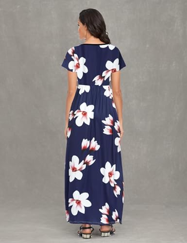 Image of Lacavocor Womens Short Sleeve Maxi Dresses Empire Waist Long Dress