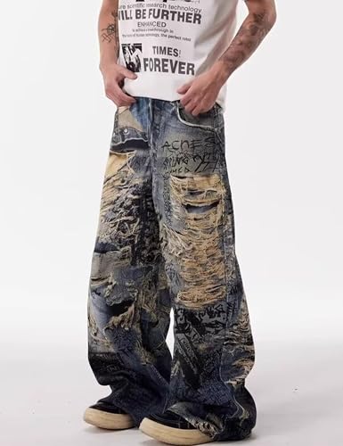 Mens Baggy Ripped Jeans Hip Hop Embroidered Jeans Vintage Skateboard Pants Grunge Clothes Loose Fit Graphic Jeans2