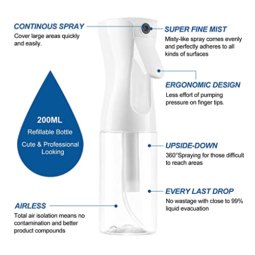 Yunfook Continuous Spray Bottle For Hair - Empty Ultra Fine Water Mist Sprayer For Hairstyling, Salons, Cleaning, Plants, Misting & Skin Care(6.8Oz-2Pack, Clear) #TOP3