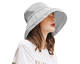 CACUSS Mujer Sombrero Senderismo Gorra Sol Plegable Sombrero de ala Ancha de Verano con protección UV UPF 50+ Sombrero de Playa Sombrero de Cubo Gorra de Pescador para Viajes y al Aire Libre,Gris