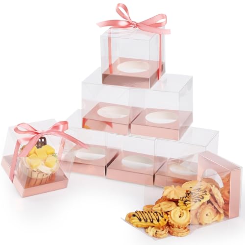 GeeRic 10 Pack Caja Transparente de Embalaje 9 x 9 x 9 cm, Caja de Regalo de PVC con Cinta de Papel Kraft para Boda Fiesta Cumpleaños