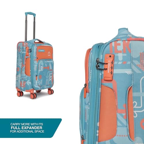 Image of uppercase JFK Plus 6800EST3TBL Cabin Eco Soft Trolley Bag, Dust Resistant Luggage Made of Sustainable Material, 8 Wheel Trolley Bag with TSA Lock,Travel Suitcase for Men & Women (Teal Blue)