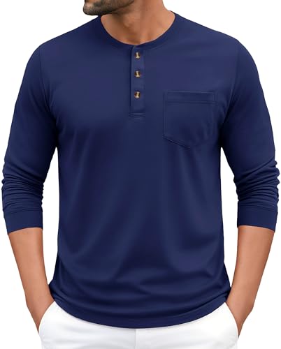 EKLENTSON Men's Henley T-Shirts Long Sleeve Cotton Casual Stylish Shirts Button Pullover Basic Tee Shirts with Pocket