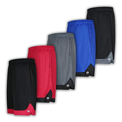 Men's Premium Moisture Wicking Active Athletic Performance Shorts with Pockets - 5 Pack