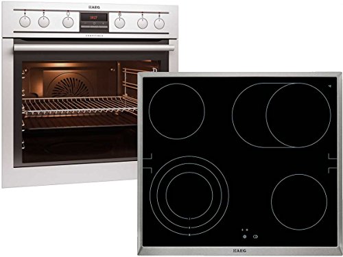 Preisvergleich Produktbild AEG Set Pyrolyse Herd EP3003011M + Glaskeramik Kochfeld HE604070X-B Einbau 60cm