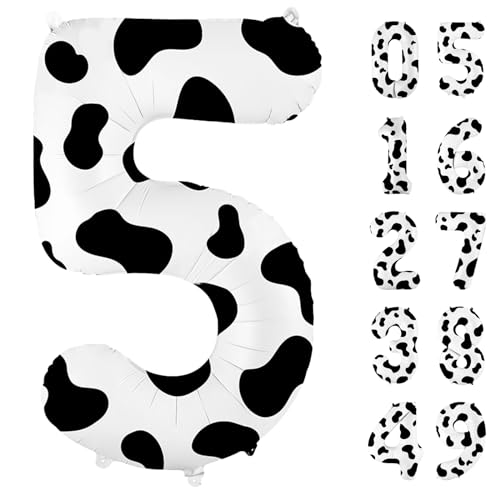 Image of 40 Inch Cow Print Balloon, Number 5 balloons Cow Balloons for 5st birthday decoration, Large Cow Number Balloons for western party decorations Baby Shower Animal Theme Party Holiday Decor