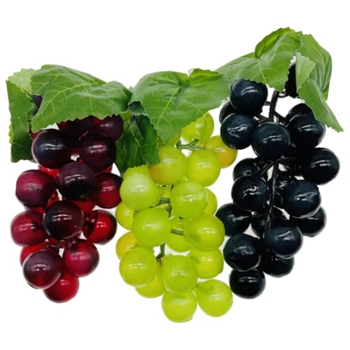3 Pack Plastic Fake Grapes Bunch - Realistic Artificial Fruits for Photography Props, Lifelike Fake Fruit Models for Party Decor, Kitchen & Dining Table Centerpiece, Home Staging Display Accessories