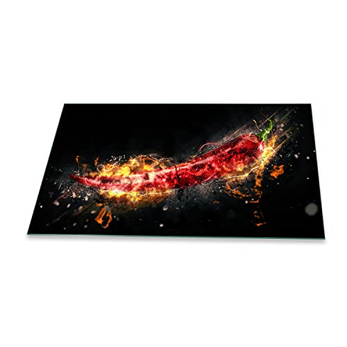 decorwelt | Herdabdeckplatten 90x52 cm 1-Teilig Paprika Schwarz Ceranfeldabdeckung Universal Spritzschutz Glas Elektroherd Induktion für Kochplatten Herdschutz Schneidebrett Sicherheitsglas