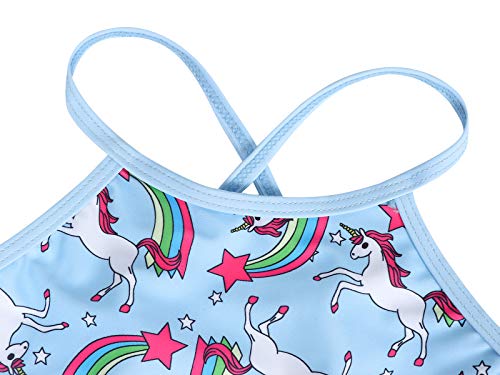 Eledobby Biquíni Menina Maiô com Padrão Unicórnio com Alça Ajustável Maiô Azul Maiô Biquíni de Praia
