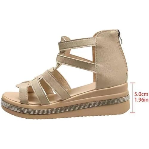 Wedge Gladiator Sandals for Women,Rhinestone Decor Wedge Sandals,Summer Orthopedic Platform Fisherman Sandal Back Zipper4