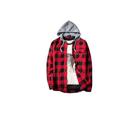 VECDY Chemise à Capuche à Manches Longues pour Hommes(Rouge,2XL)