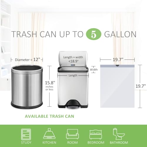 Image of 5 Gallon 220pcs Strong Drawstring Trash Bags Garbage Bags by Teivio, Bathroom Trash Can Bin Liners, Small Plastic Bags for home office kitchen, White