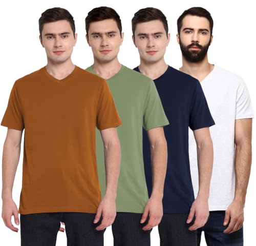 Image of Aventura Outfitters Men's 100% Cotton V-Neck Half Sleeve T-Shirt, Pack of 4