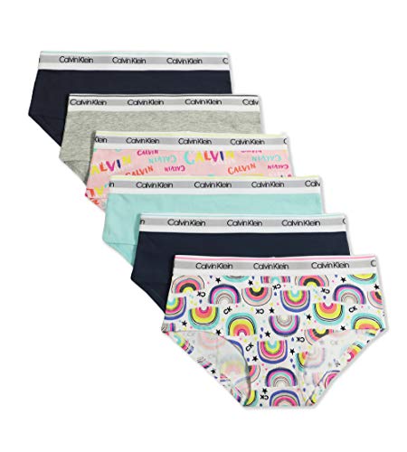 Calvin Klein Girls Underwear Cotton Hipster Panties, 6 Pack, Rainbow Pack, L