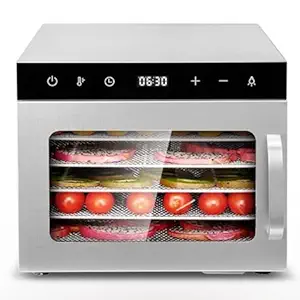 Envop 500W Stainless Steel 6 Trays Household Food Dehydrator Jerky Machine with 30-90 Temperature Control 0-24H Timer 3KG capacity Double Housing