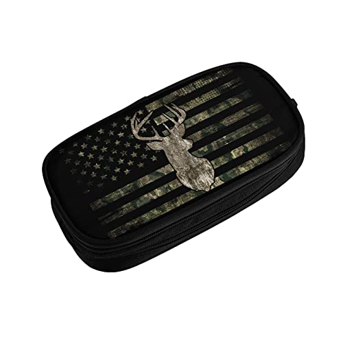 Image of YETTA YANG Retro Patriotic American Flag Deer Pencil Box Case for Pen Holders Office Supplies Big Capacity large