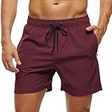YuKaiChen Men's Swim Trunks Quick-Dry Mesh Liner Beach Shorts Zipper Porket Wine L