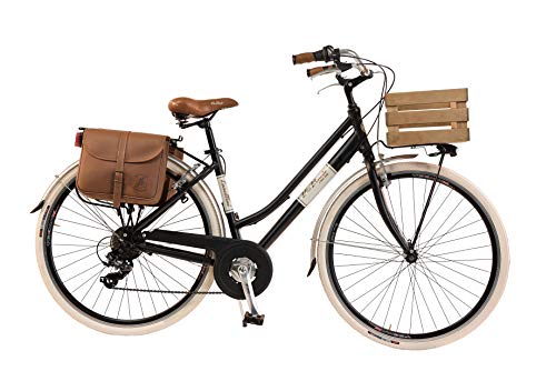 Via Veneto by Canellini Damen Citybike CTB Vintage Stil Rad Cityrad Fahrrader Bike Aluminium mit Korb Kassette und Klingel Via Veneto Bell Ring (46, Schwarz)