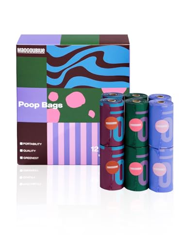 Maogoublue うんちが臭わない袋 犬うんち処理袋 におわない袋 生分解性 ジャスミンの香りつき 漏れ防止 極厚廃棄物袋 犬 散歩 マナー袋 サニタリー袋 お出かけ 車内 猫砂用 (33.5x22cm)180個入り12ロール (ミックスカラー)