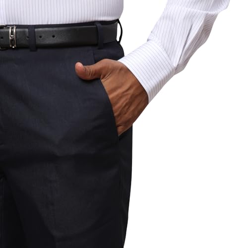 Image of Raymond Men's Mid Rise Contemporary Fit Poly Viscose Blend Solid Pattern Flat Front Formal Trouser