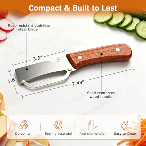 Image of 3 PCS Peeler with Wooden Handle, Bottle Opener, Vegetable Fruit Skin Peeling, Stainless Steel Blade Kitchen Tool