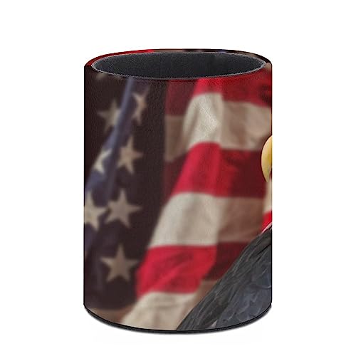 Lisabridal USA Flag Bald Eagle Independence Day PU Leather Pen Holder Modern Stylish Round Makeup Brush Holder Desktop Pen Storage Box and Pencil Cup Desk Stationery Organizer for Office, Classroom