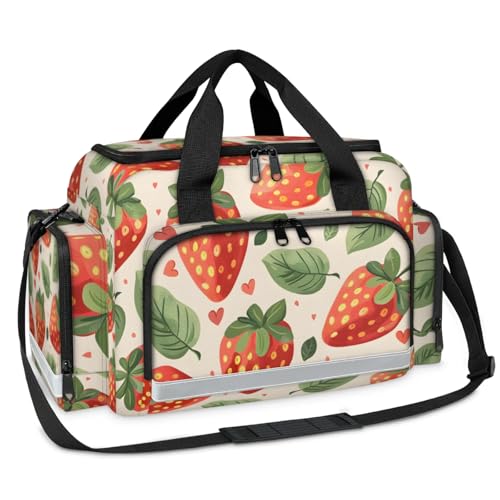 Anti-Scratch Duffle Bag for Travel 25x17.7x11.2 Inch - Waterproof Duffel Bag for Camping Fitness, Durable EMS Gear for First Responders Strawberry Leaf