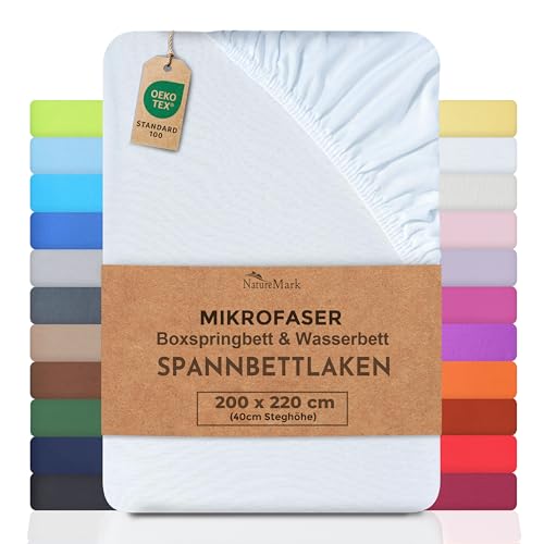 NatureMark Microfaser Boxspringbett & Wasserbett Spannbettlaken 200 x 220 cm - 40 cm Steghöhe - 200x220cm Spannbetttuch - 100% Polyester, Weiss 8 NatureMark Microfaser Boxspringbett & Wasserbett Spannbettlaken 200 x 220 cm - 40 cm Steghöhe - 200x220cm Spannbetttuch - 100% Polyester, Weiss