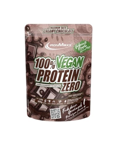 IronMaxx® Proteína 100% Vegana Zero Chocolate Cremoso   Bolsa 500 g | Proteína vegana en polvo de 4 componentes | Sin azúcar, sin aspartamo | Proteína vegetal para deportistas