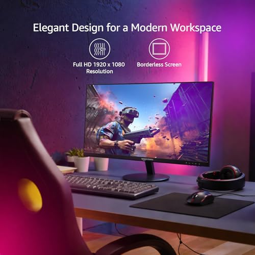 Image of Amazon Basics 23.8 inch (60.45 cm) IPS Full HD Monitor | 1920 x 1080 Pixels | 100Hz | Borderless Design | HDMI & Display Port | 16.7M Colors | 1000:1 Contrast | Blue Light Eye Comfort | VESA Mount (Black)