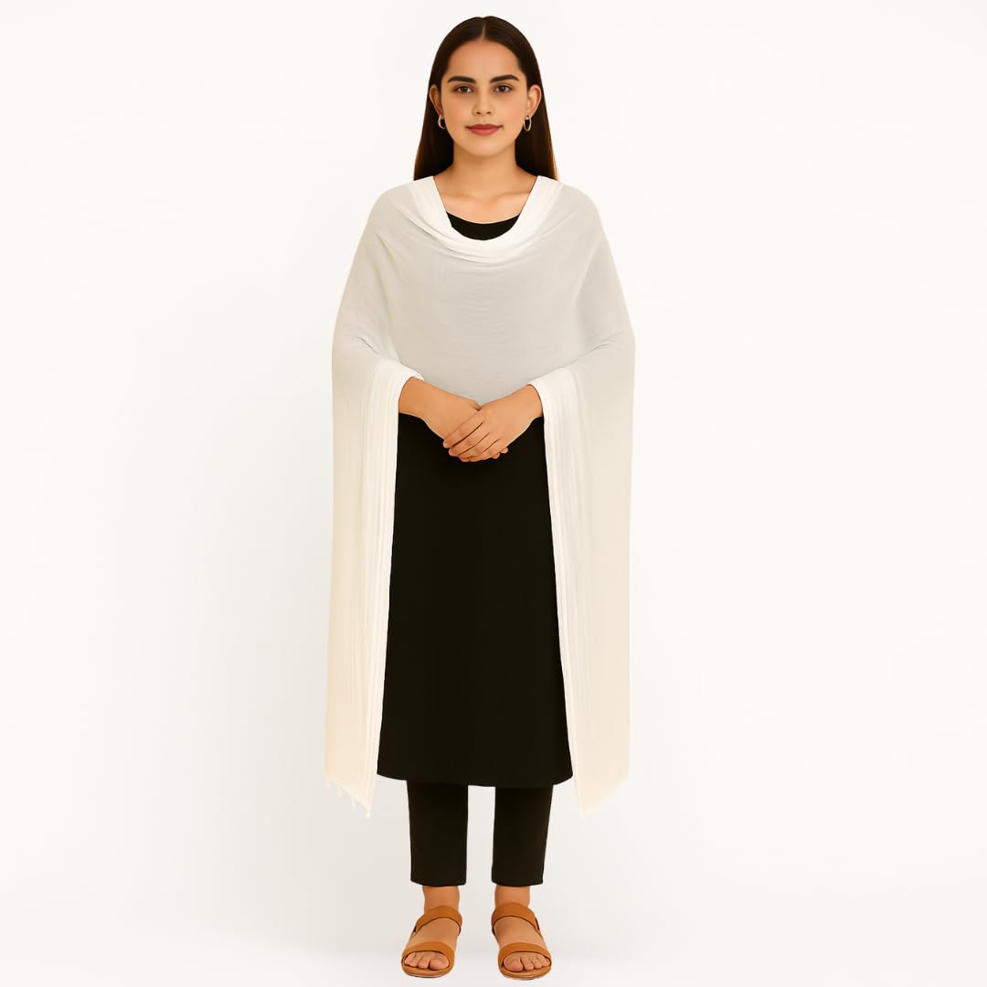 VinodRatna Women Pure Solid Cotton Dupatta With Pom Pom Border 2.25m (White, 2.25m) - Image 5 thumbnail